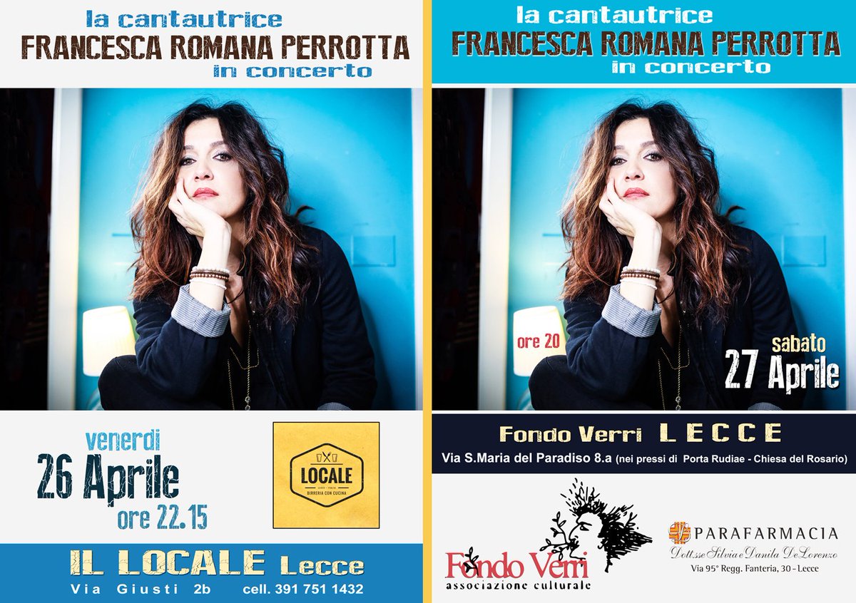 Perrott78799508's tweet photo. Vi aspetto ai miei live in terra salentina... 26/27 Aprile LECCE 
#FrancescaRomanaPerrotta #MusicLive https://t.co/FY15KuB0yB