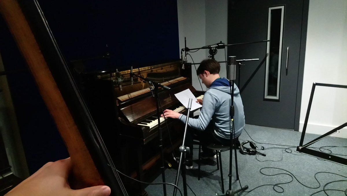 FutureGoldBand's tweet photo. Alex and Jack in the studio yesterday recording a piano and bass duet for our debut album! #FutureGold #JazzTrio https://t.co/zxWqqNBBsy