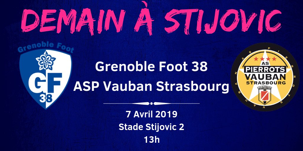 TouchePasAMonGF's tweet photo. Demain le @GF38_Feminines reçoit @AsPierrotsFem au stade Stijovic 2 pour le compte de la 20e journée de D2 Féminine ! 

Nos féminines mettront t’elles fin à une série de deux défaites consécutives ? https://t.co/uTsxNGpUPt