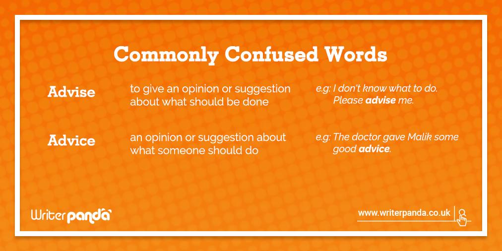 Writerpanda1's tweet photo. Advice vs. Advise
#commonlyconfusedwords #writerpanda #FolloForFolloBack https://t.co/Zacmb06Qm6