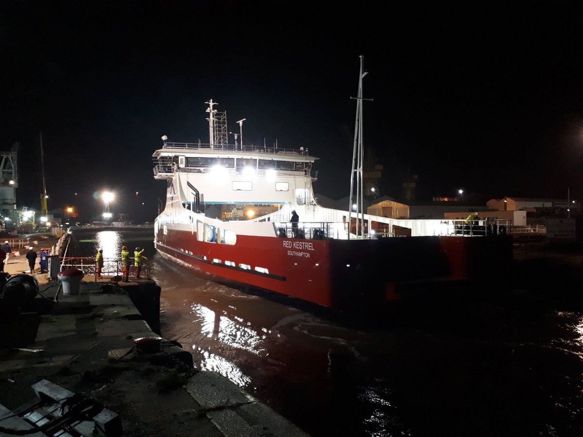 It’s nearly time. This week @RedFunnelFerry Red Kestrel will depart after being built here at Cammell Laird for her life on the South Coast. Last night she moved from the wet basin to no. 7 dock for final preparations. #maritime2050 #inspireanengineer #ukmaritime #britishbuilt