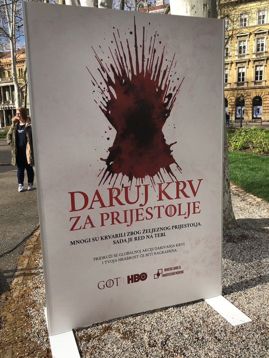 DKAmbCroatia's tweet photo. Stepping out of the Embassy to find the Iron Throne erected at #Zrinjevac 😱 Turns out it is a blood donation event for #HZTM 💉 https://t.co/WAdTdy3QLq