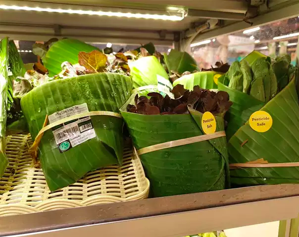 shorebox's tweet photo. A supermarket in Thailand is using banana leaves to package fruit and veg! It doesn't get more #ecofriendly than this. 👌 🍌 #plasticfree #Sustainability https://t.co/OS1pVeeyrl
