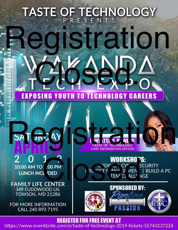 KenyattaPRucker's tweet image. I hope you already registered.  Due to meeting building capacity the registration for #TasteofTechnology Tech Expo is officially closed. 

Thank you for your support to make this event a success. See you tomorrow!! 

Preparing our kids for the future in tech! #coding #programming