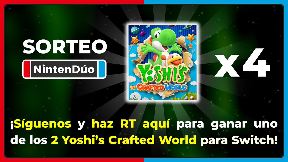🔥¡SORTEAMOS 4 YOSHI’S CRAFTED WORLD!🔥

Puedes ganar 1 de las 2 copias digitales europeas que sorteamos en Twitter gracias a nuestros compañeros de <a href="/InstantGamingES/">Instant Gaming</a> 

✅ Sigue nuestra cuenta de Twitter: <a href="/Nintenduo/">Nintendúo</a>
✅ Haz RT a este tweet