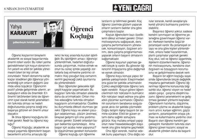 #yeniçağrı #yeniçağrıgazetesi #öğrencikoçluğu #öğrencikoçluğueğitimi #yahyakarakurt #eğitimheryerde