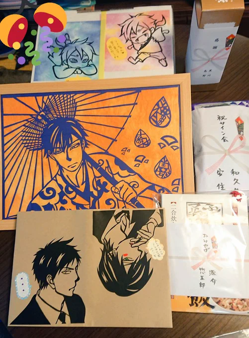 手作りの色々…すごい✨黒川島野からの引き出物のようなお酒が獺祭とか最高😁✨粘土のカブおのも可愛い～😆器用だなぁ✨ 