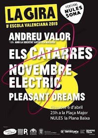 🔥Avui: NULES (País Valencià)🔥
<a href="/NulesSona/">Nules Sona</a> :
Horaris
18h <a href="/AndreuValor/">Andreu Valor</a> 
23h <a href="/NElctric/">Novembre Elèctric</a> 
00:15h <a href="/elscatarres/">ELS CATARRES 🪂 PARACAIGUDISTES</a> 
01:55h #PleasentDreams

A la plaça major de Nules!
Entrada Lliure!