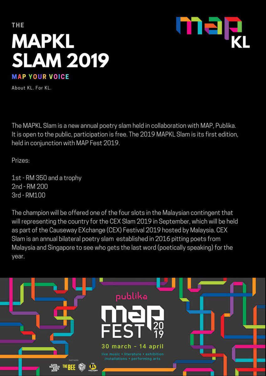 aaron_ariff's tweet photo. Psst psst hey, thereโs a poetry slam happening tomorrow at #MAPFest2019. Come come if you wanna slam! https://t.co/2rrNbLEHh6