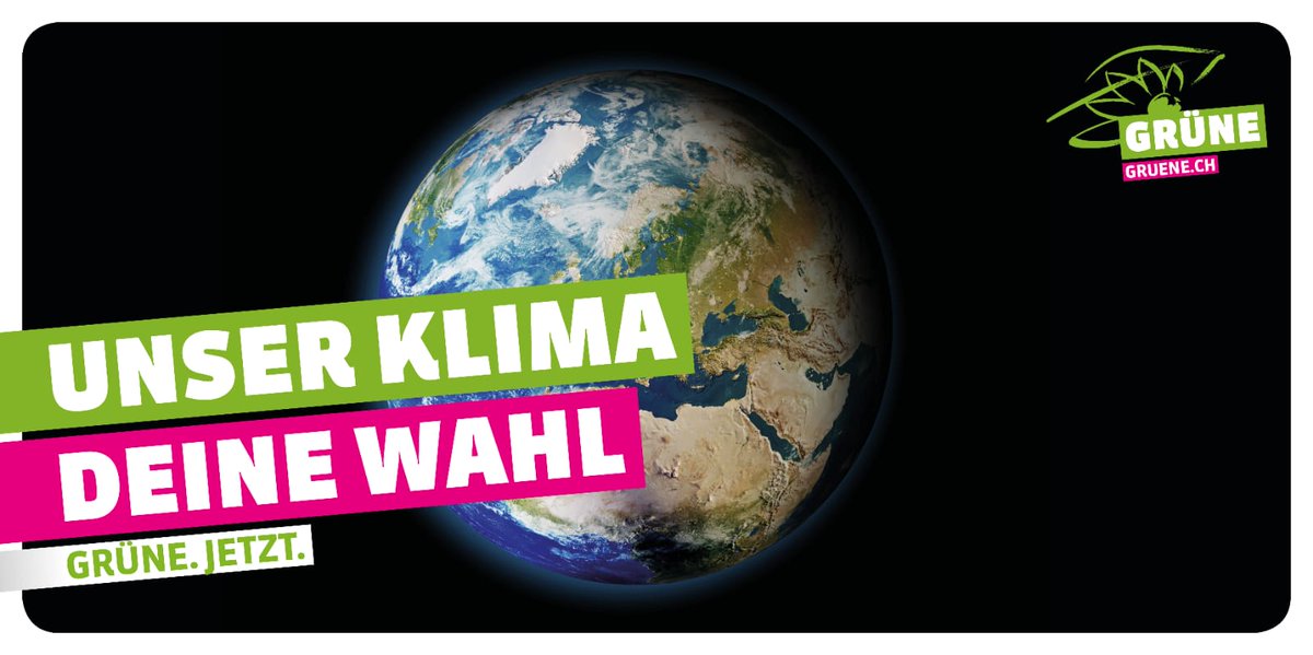 GrueneCH's tweet photo. Heute geht’s los! Wir starten in die Kampagne für die #Klimawahl2019🌍.  Es braucht mehr GRÜNE im Bundeshaus: Für mehr Klima- &amp; Umweltschutz,  für eine offene und solidarische Gesellschaft. Mach mit und teile das  Wahl-Sujet!
➡️Sujet runterladen: https://t.co/gtYyk3yCKg https://t.co/Yzz5OrQQEC