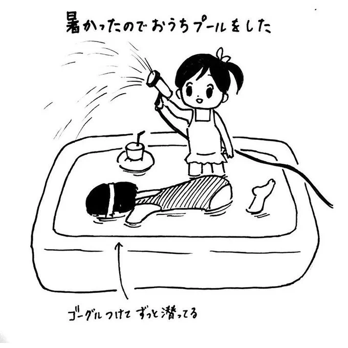 夏の日にビニールプールを出すとよく遊ぶ。長女7歳次女4歳の頃。 
