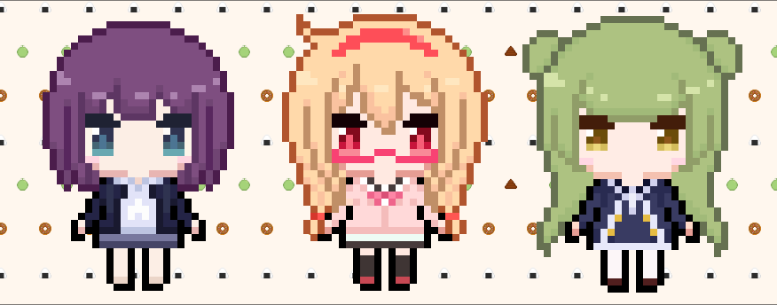 SHPの三人のファンアートです🥰🌸
みんなそれぞれ個性的でだいすきです！
#えにぎり ＃めろのヴィーナス #姫咲家長女成長録