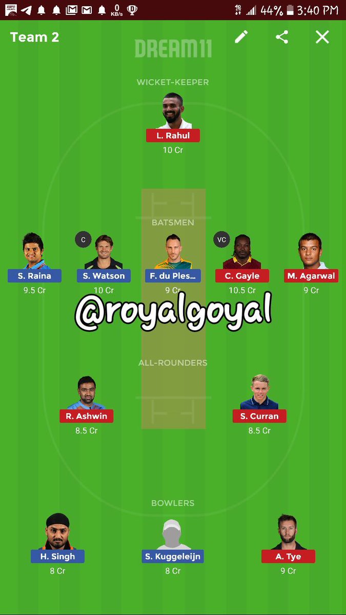 Royalgoyal23's tweet photo. #CSKvsKX1P
#DREAM11 https://t.co/UAr4atrDoV