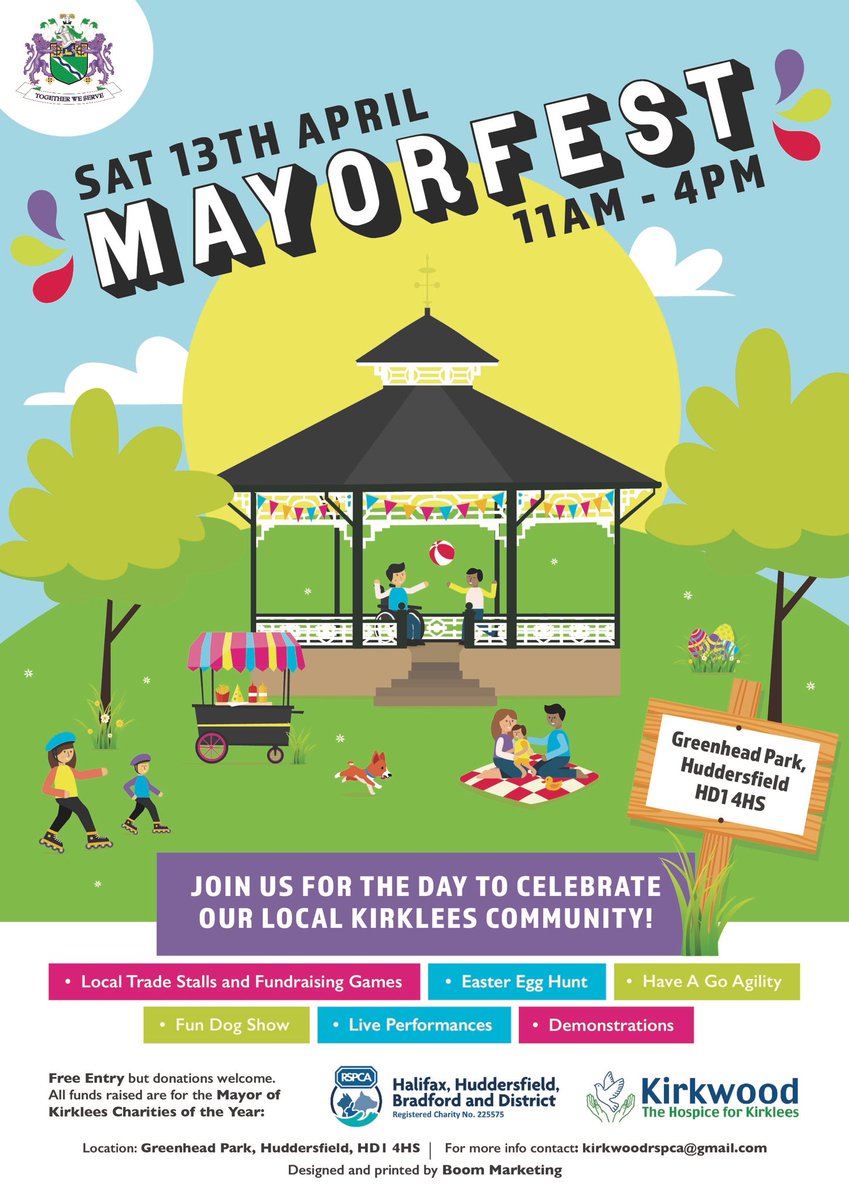 KirkleesMayorCh's tweet photo. 1 week today!! #MayorFest fun at Greenhead Park at #Huddersfield inc dog show, Easter egg hunt and more on Sat 13th Apr 11am to 4pm for 2 good causes @KirkleesMayor https://t.co/APufe326Vm