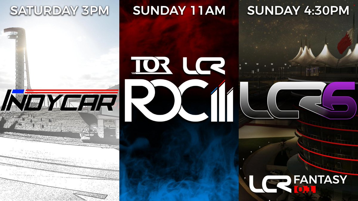 LegacyChRacing's tweet photo. It's a mega TRIPLE BILL weekend for LCR! ๐๐๐
TODAY 3pm: IndyCar Round 1 @ COTA ๐บ๐ธ
SUNDAY 11am: Race of Champions 3 @ Spa ๐ง๐ช
SUNDAY 4:30pm: LCR Season 6 Round 1 @ Bahrain ๐ง๐ญ
And best of all, EVERY RACE will be livestreamed ๐ฅ
We're back, baby ๐
#LCRIndy #ROC3 #LCR6 https://t.co/gYFhaw6gtX