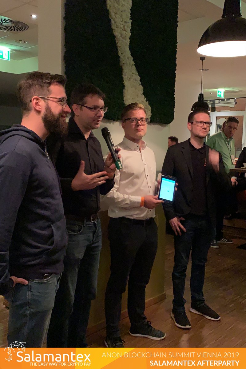 salamantex's tweet photo. Last Tuesday we were the host of the official side event of the @anonsummit #Vienna. Over 100 people joined us for delicious drinks and paid with our #Salamantex #CryptoPaymentService. Find the pictures at https://t.co/FORDOhgMjy
#theeasywayforcryptopay https://t.co/RTgzOmPZ5F