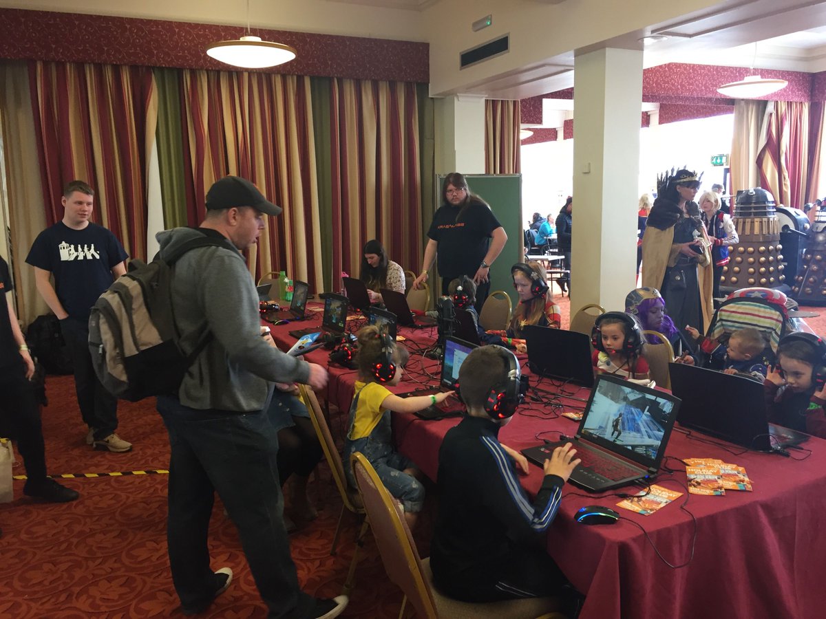 KrashLabs's tweet photo. Great to be down at @scifiscarbs again this year.  Come down and play #Fortnite with us.  We are opposite the Daleks and behind the stormtroopers! https://t.co/huFas2FrAE