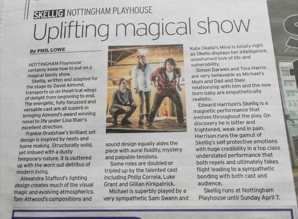 EM_Theatre's tweet photo. .@NottmPlayhouse thank you for including us on your Skellig poster. Both for @EG_Editor #nottinghampost #PhilLowe and #eastmidlandstheatre @kathrynjmcauley https://t.co/MqhnDoQ0Kv https://t.co/c6JjkRrIp3