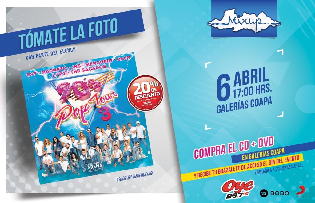 HOY tenemos una cita en <a href="/MixupTeam/">Mixup</a> de Galerías Coapa a las 17:00 hrs 🎉💥 Compra tu #90sPopTour3 CD+DVD y tómate una foto con parte del elenco 🤗🤩 #ViveLosNoventas