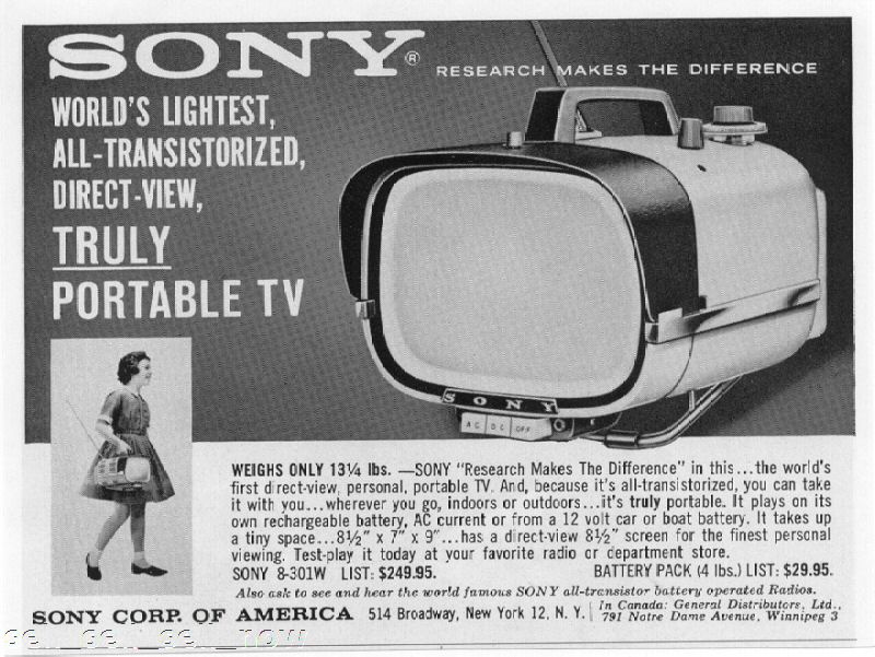 In 1960, Sony made the world's 1st transistor .While the engineering that went into this was amazing, I can't help but notice the product marketing genius, too. Notice the handle on top, making it feel more intimate & approachable. "TRULY PORTABLE!"Steve Jobs loved it 