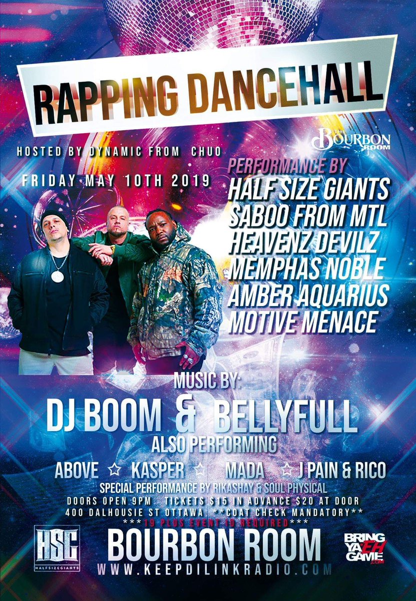 ChawnyM's tweet photo. #rappingdancehall #bourbonroom #may10th #9pm #host #dynamic #djs #djboom #bellyfullsound #live #performances #halfsizegiants #hsg #saboo #heavenzdevilz #Memphasnoble #amberaquarius #motivemenace #above #kasper #mada #jpainandrico #specialperformance #rikashay #soulphysical https://t.co/blkDXHqJqR
