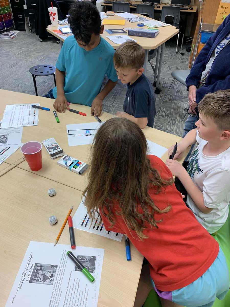 MillerSciSpdway's tweet photo. Tally 2nd and 3rd graders created "sequence of events" maps of the True Story of the 3 Little Pigs and then had their @Ozobot act as the main character and travel through their map! #KISDLitGrit #StorybookSTEM #STEMFriday #TallyBEST #KISDBEST #STEMLovers https://t.co/WFCTimLl1q
