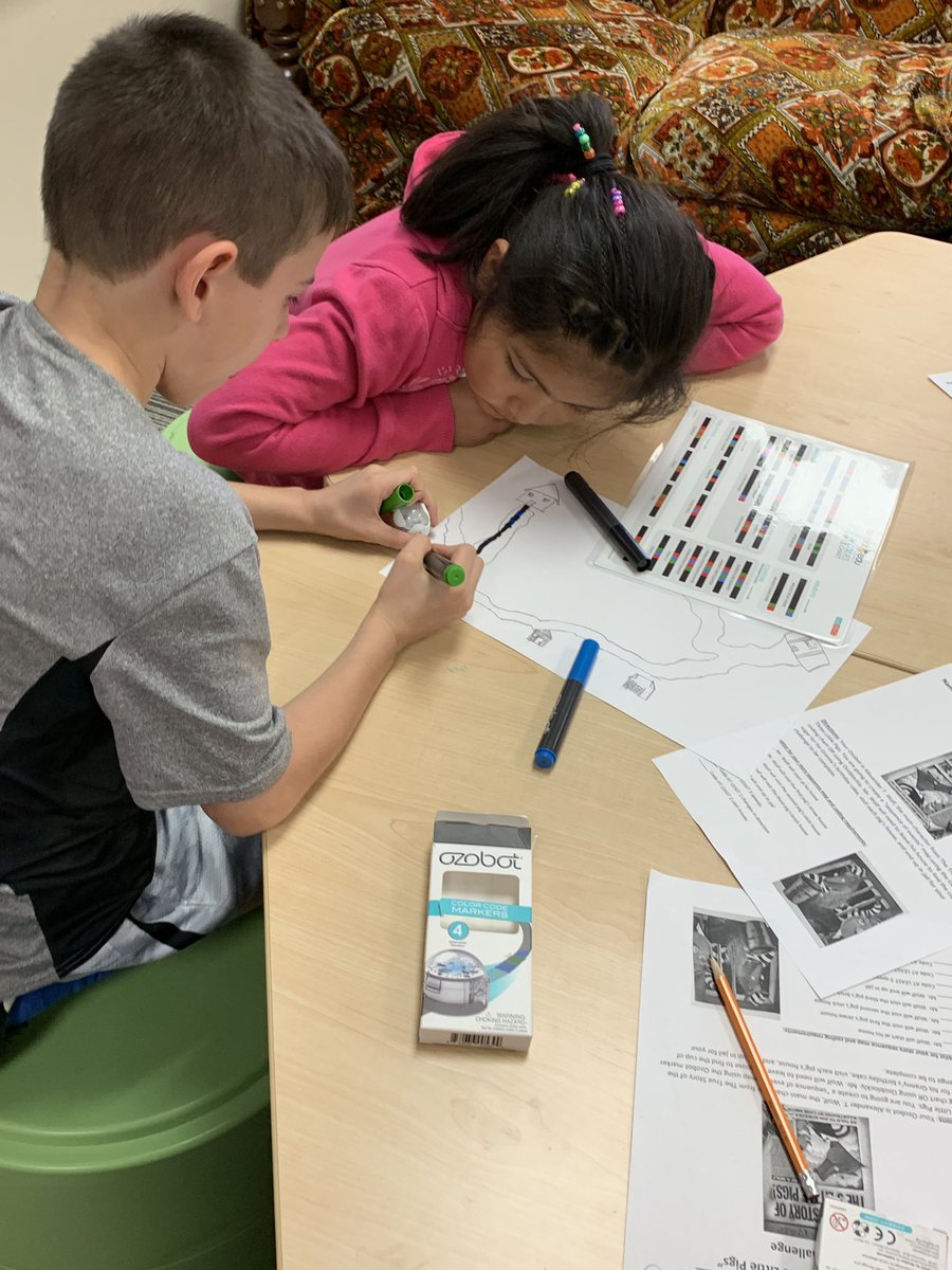 MillerSciSpdway's tweet photo. Tally 2nd and 3rd graders created "sequence of events" maps of the True Story of the 3 Little Pigs and then had their @Ozobot act as the main character and travel through their map! #KISDLitGrit #StorybookSTEM #STEMFriday #TallyBEST #KISDBEST #STEMLovers https://t.co/rhe0jANghj