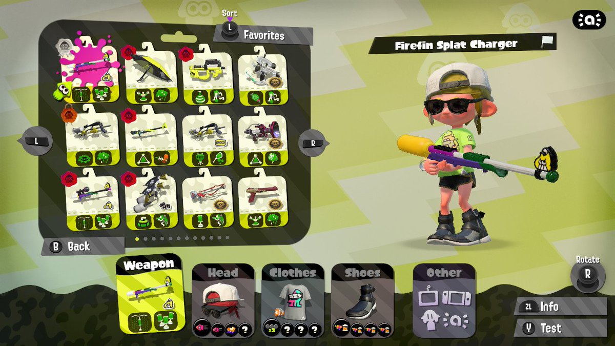 PikachuSplat's tweet image. All my badges, I don't change it up often apparently lol #Splatoon2 #NintendoSwitch