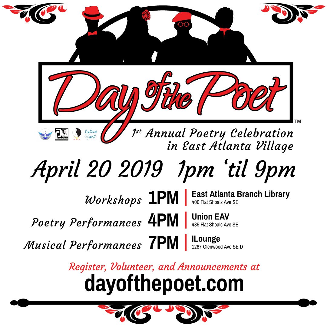 taters4art's tweet photo. Day of the Poet, a festival bringing together fellow poets from the Greater Atlanta area and the surrounding cities in Georgia and nationally. https://t.co/VtWQMJuJAh
#DOTP2019 https://t.co/Q1uthH0Lxp