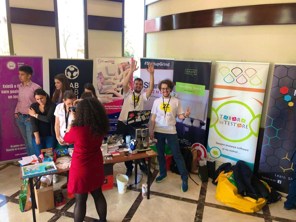 Code4Romania's tweet photo. Say hi!👋 to Gheorghe, Tudor and Cristi today, at Codecamp Iași.🚀 #code4romania #code4iași #civictech #codecampiasi https://t.co/ol9RDzDOhe