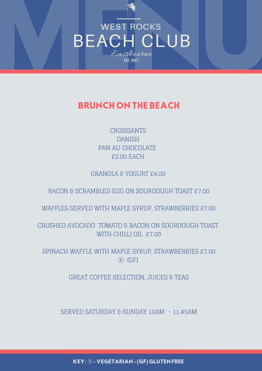 WRBeachClub's tweet photo. Get yourself down to West Rocks Beach Club for 'Brunch on the Beach!'

Served Saturday &amp; Sunday 09.00 - 12.00

#eastbourne #restaurantl #cafe #seaview #westrocksbeachclub #brunch https://t.co/dIylCWVVvZ