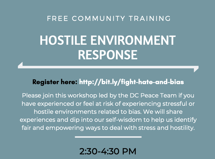 cuahmcmd's tweet photo. Come out to our training with the @DCPeaceTeam tomorrow at 2:30pm at the North Potomac Rec Center! We'll pull from our experiences to identify techniques that help us confront stressful and hostile situations in fair and empowering ways. Register here:
https://t.co/NVaGOQ2QcZ https://t.co/kjXZK1S5kU