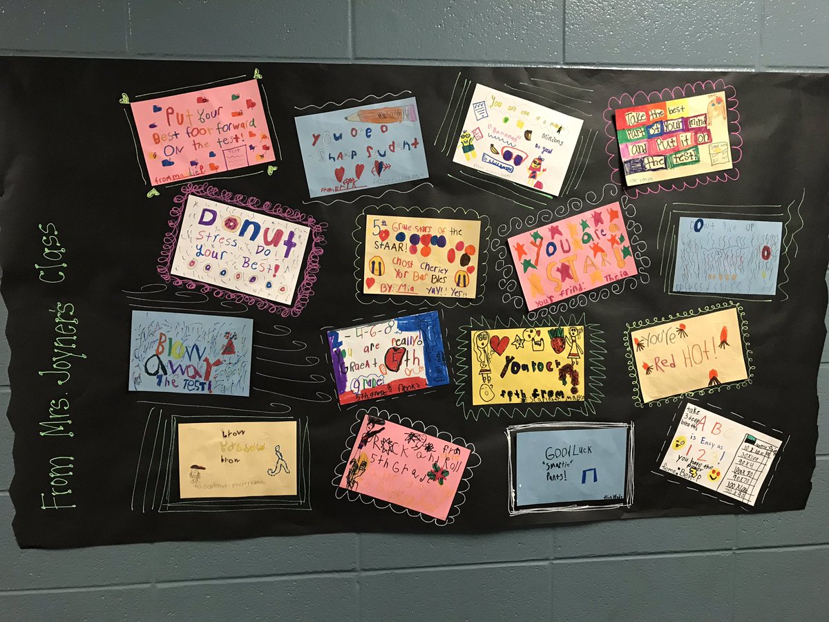 MrsJenJoyner's tweet photo. Supporting our 5th grade friends as they prepare for their first round of ⭐️testing #campsupersecond @BernshausenKISD https://t.co/mjU2J1jNje