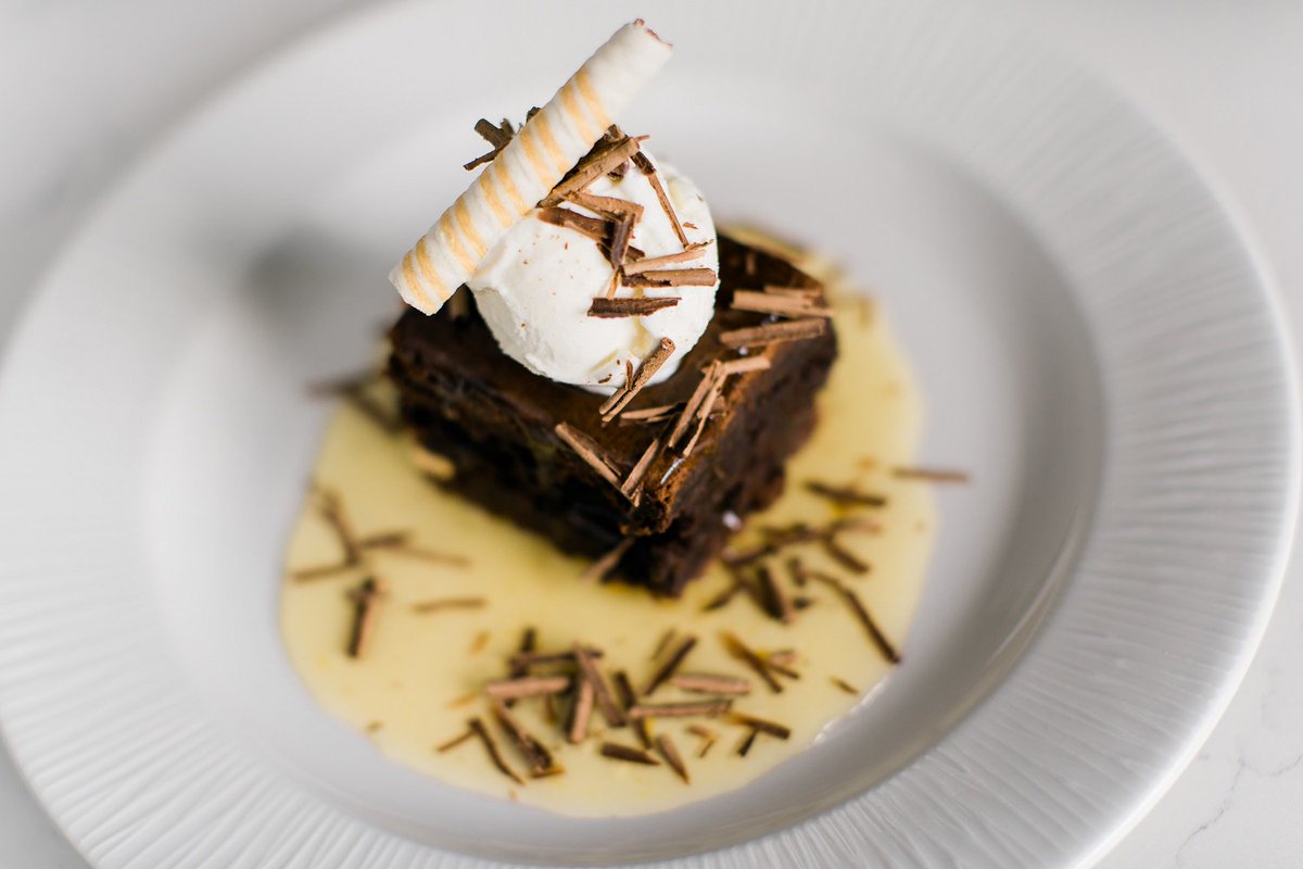 Finish dinner with something sweet this evening 😋 We think our Home made Jaffa Cake Brownie with blood orange syrup &amp; ice cream could tempt you 🤤