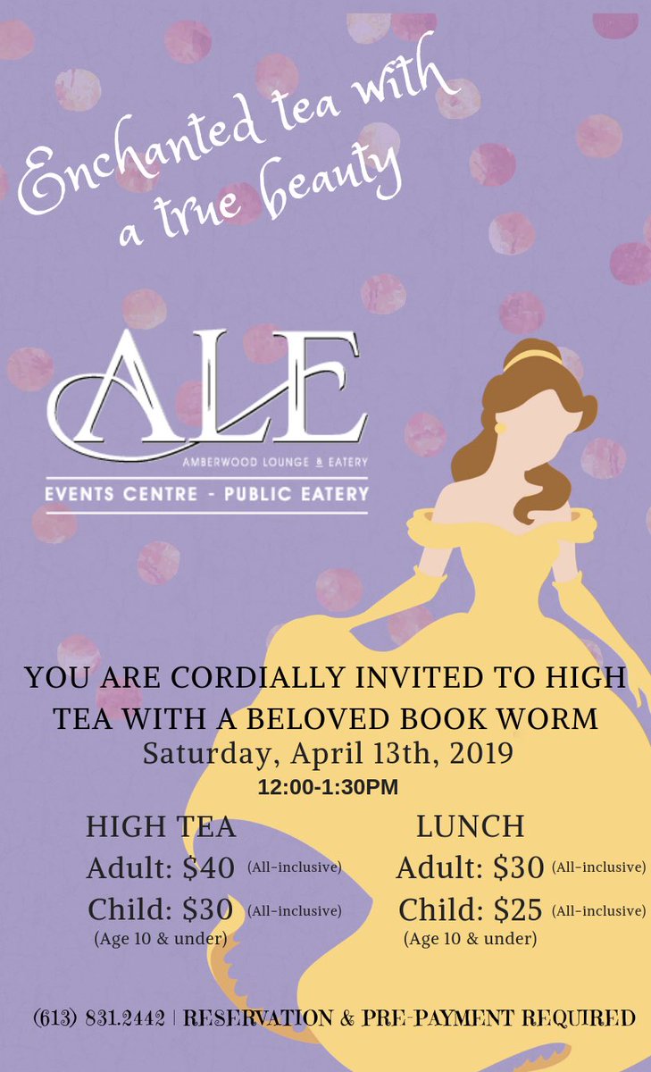 Feel like the bell of the ball with ALE’s Princess High Tea coming NEXT WEEKEND!  Reserve your seat to this afternoon of sweet treats &amp; story time with our special guest! 

#Beourguest #princess #enchanted #ottawa #613events #HighTea #Teaservice #kidsparty #family
