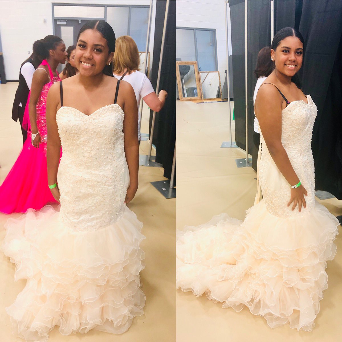 HoustonISD's tweet photo. She said YES to the DRESS! @HISDSupe and Jalynn from @SterlingRaider have excellent taste in dresses! They picked the same one! 🙌🏻 Gorgeous donation from one our AMAZING @HISDPolice officers! #HISDProjectProm2019 @HISDHEO https://t.co/QhufCBzWaZ