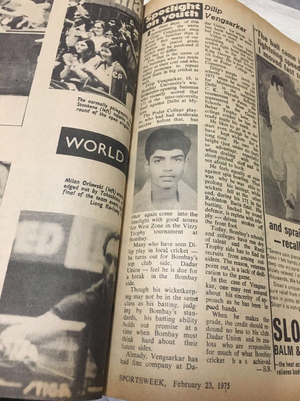 Happy birthday, Dilip Vengsarkar. Here s a Feb 23, 1975 profile on him in popular magazine Sportweek... 