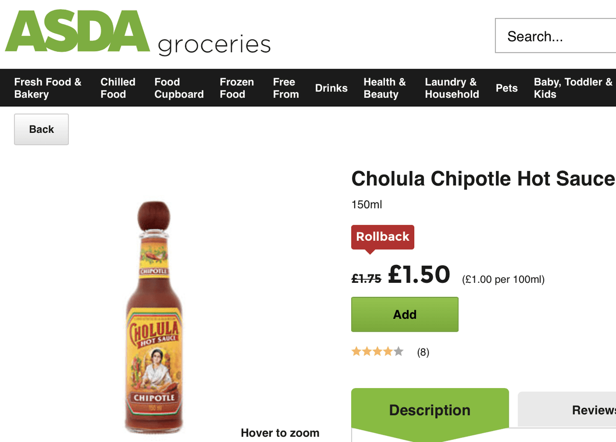 Great news if you're shopping this weekend - Original and Chipotle are on offer @Asda - just £1.50 a bottle! 

groceries.asda.com/product/kosher… 

#Asda #Cholula