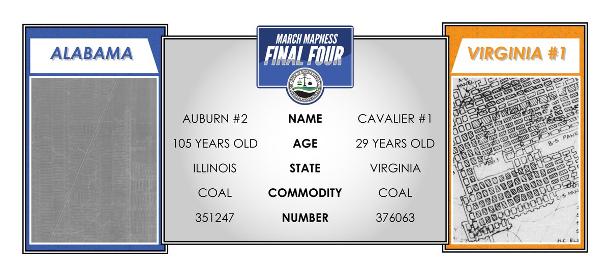 OSMRE's tweet image. These two coal mines go head to head in the first game of the #MarchMapness semifinals. Will the experience of Alabama or youth of Virginia #1 be the key to making it to the next round? Vote now! #MineMaps @minemaps