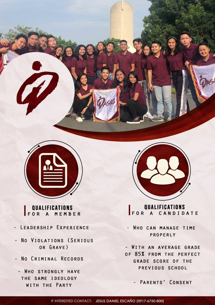 DASIGParty's tweet photo. Mga kaDASIG! Do you have what it takes to be a student leader? Do you have the capabilities to influence other youths? Do you have the capabilities to implement sustainable projects and programs? Come and be a kaDASIG! 💯💯💯
#SALIGsaDASIG
#IntegrityServiceAction https://t.co/0VWWSB01KH