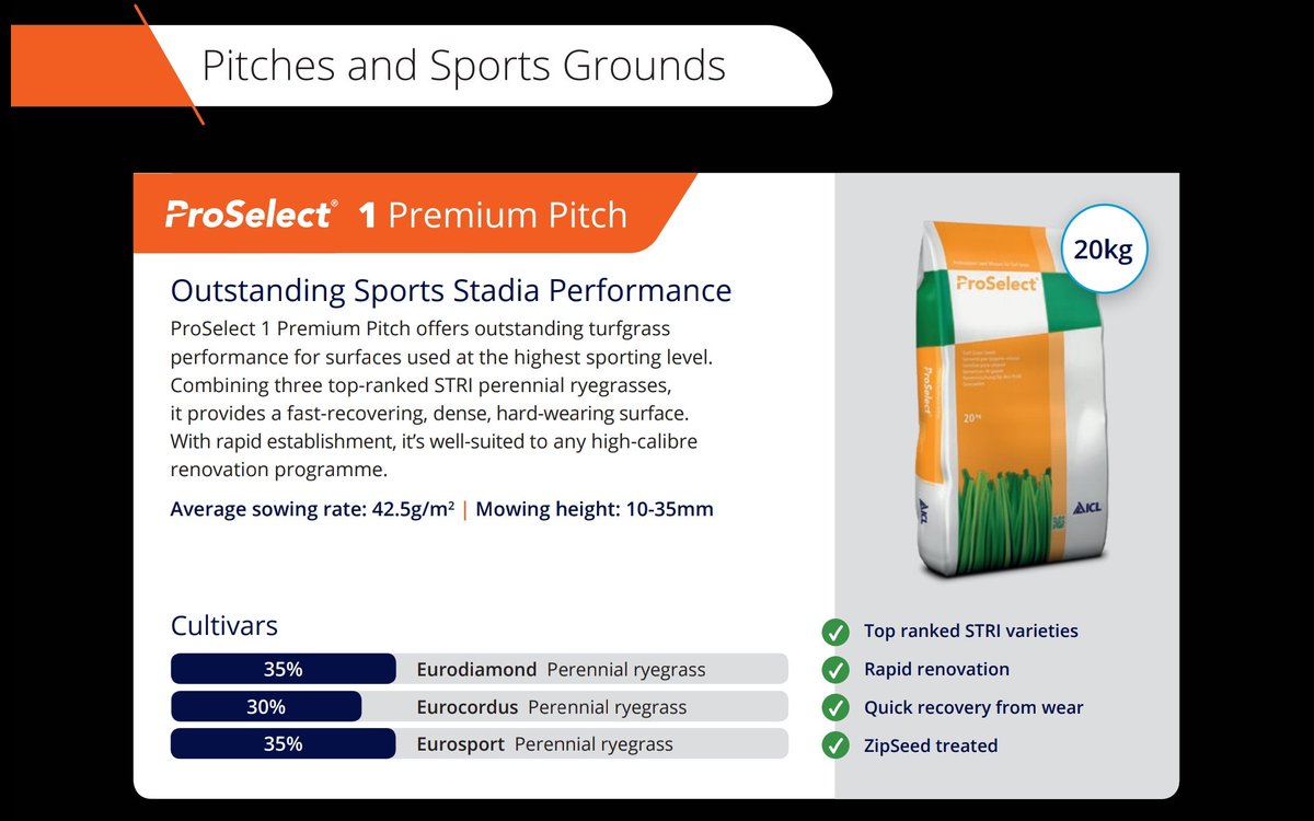 Dave_Turfix's tweet photo. Established quality cultivars you can trust within @ICL_Turf #ProSelect1 2019 winter sports turf grass seed mix ⚽️🏉 3 out of the top 4 #STRI rated PRG's 🌱 Available from @TurfixSolutions #groundsmen #renovation #TurfRewards #decisions https://t.co/12ir6AJpHP