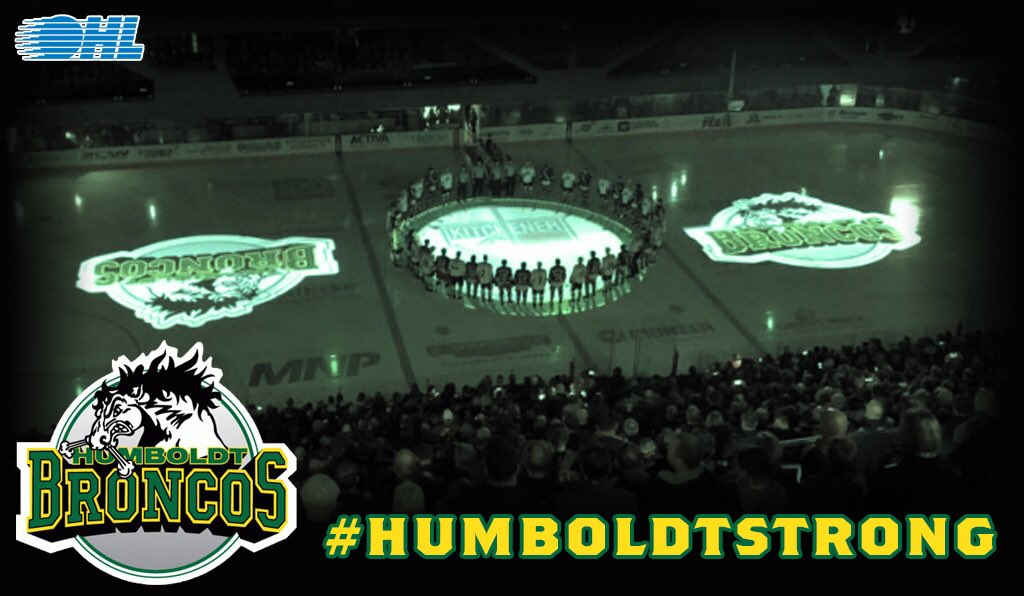 OHLHockey's tweet photo. We remember, and we remain, #HumboldtStrong 💚💛🏒 https://t.co/U7g46Mip9B