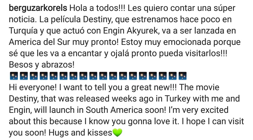 EnginAkyurek_Pe's tweet image. Iyi günler Legión #EnginAkyürek 🙋‍♀️
#BergüzarKorel nos cuenta que #Destinity será lanzada en América del sur muy pronto! 👏😍
Que hermosa noticia para este fin de semana.
(*) Detallazo que publicara en español🤗
#BirAşkİkiHayat
#Umut #Deniz 
#FelizFinDeSemana 
#LegiónAkyurekPerú