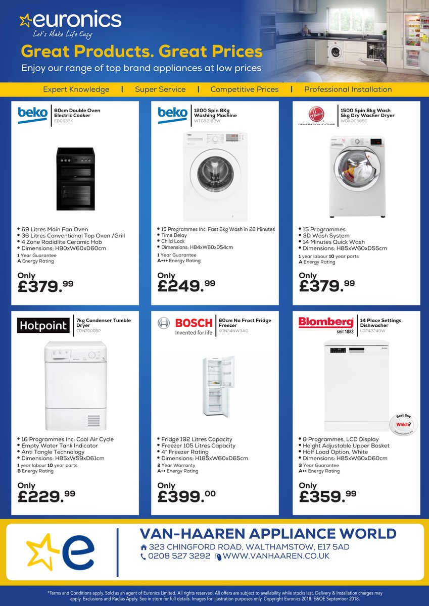 vanhaarenltd's tweet photo. Some of our best sellers!
#freedelivery #washingmachine #dishwasher #fridgefreezer #vanhaaren #euronics #walthamstow #chingford #woodford #loughton #keepitlocal #letsmakelifeeasy #smallbusiness #E17 #E10 #E4 #Woodford #Loughton https://t.co/CrsTlwMohE