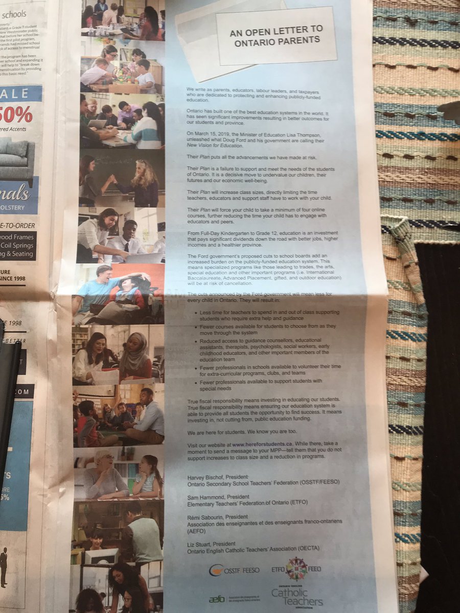 In all of the hustle and bustle this morning I almost forgot about this. Page 13 of the Toronto Star. #RallyForEducation #CutsHurtKids #etfoStrong