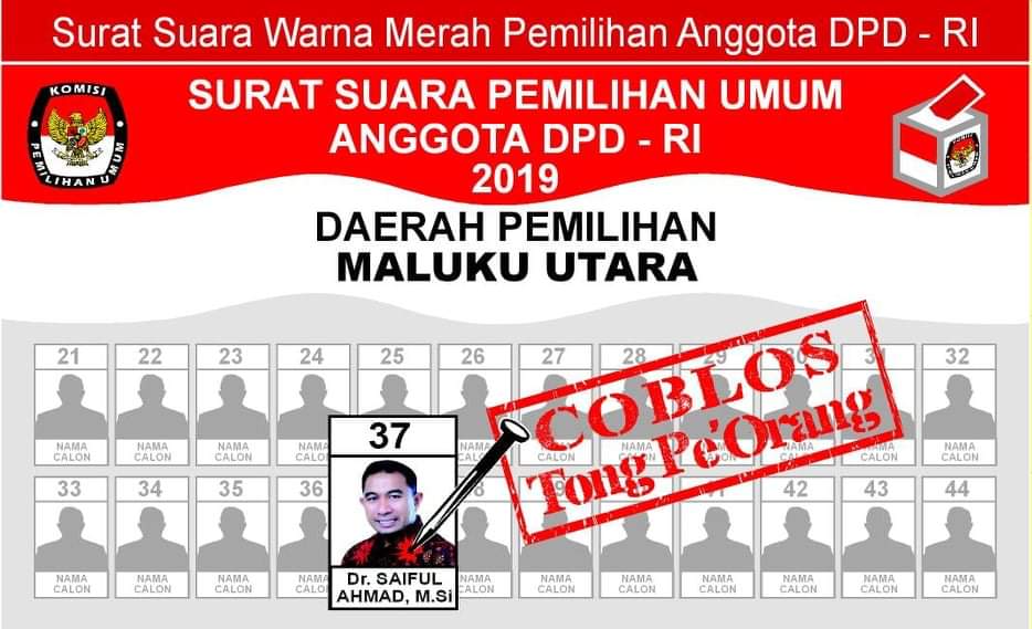 Maluku_Utara's tweet photo. So tinggal hitung hari lgi...
Jang lupa tgl 17 April 2019,
Coblos tong pe orang DPD RI
Dr. SAIFUL AHMAD, https://t.co/VEMRsTuIb5
Nomor Urut : #37 Dapil : MALUKU UTARA
#malukuutara #ternate #halmahera #tidore #morotai #obi #taliabu #sanana #halsel #halut #halbar #halteng https://t.co/blDHD4yX5E