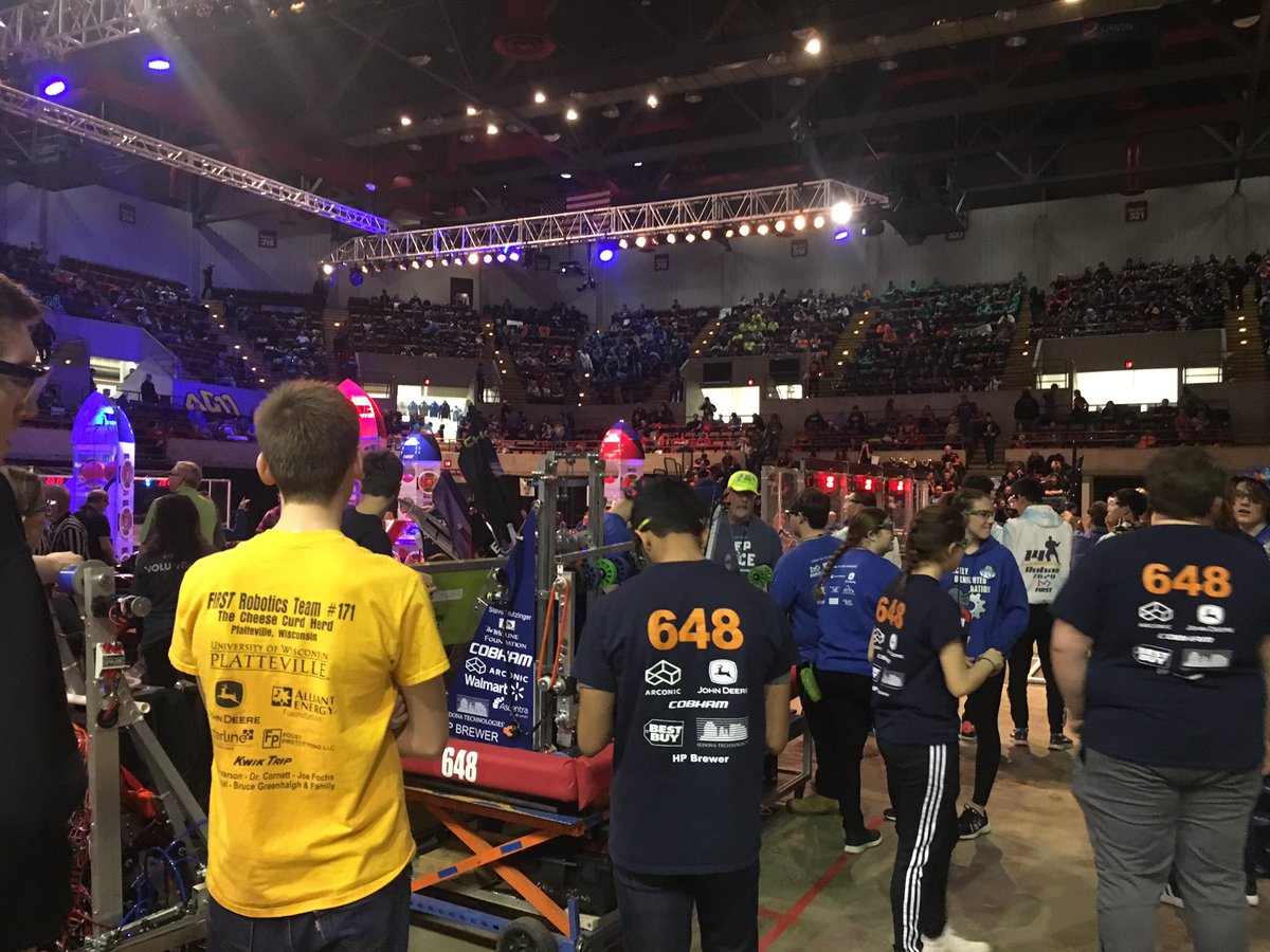 Our first match of the day starts at 9:08! Click on the link in our bio to watch us on the livestream! 🚀🐮

#FRC7RR #MakeItLoud #Team171 #CurdIsTheWord