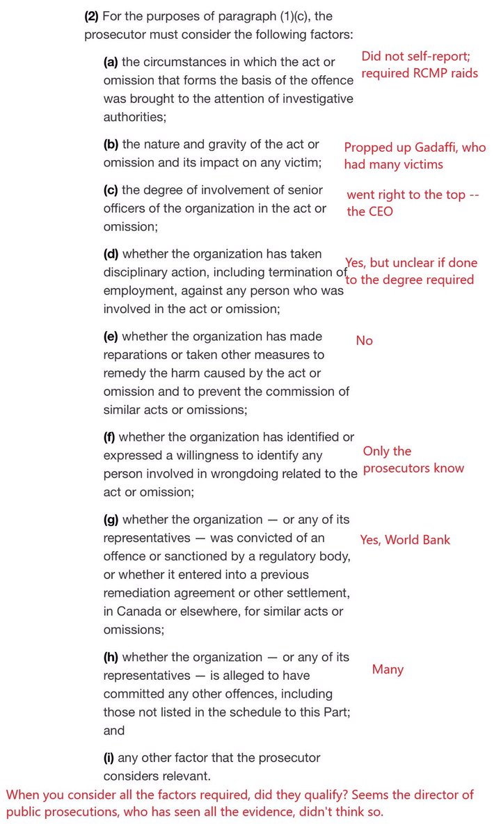 TomPark1n's tweet photo. The independent prosecution found SNC didn’t legally qualify for a deferred prosecution deal. Anyone who knows SNC’s history of corruption and reads the legal factors the prosecution must consider would surely agree 👇 https://t.co/W1Egw6BQKI