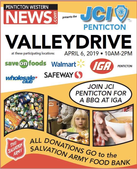JCICanada's tweet photo. Today @JCI_Penticton &amp; @JCIKelowna the 2nd annual #ValleyDrive is taking place - while shopping today help @JCICanada help @salvationarmy &amp; @COFoodBank - thanks @PentictonNews &amp; @KelownaCapNews https://t.co/qaMQxTfYA9
