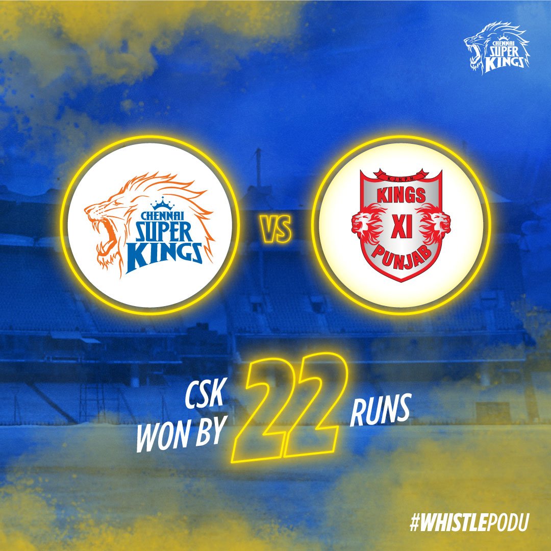 ChennaiIPL's tweet photo. A thriller of a game comes to an end and #AnbuDen super happy! #WhistlePodu #yellove #CSKvKXIP 🦁💛 https://t.co/5xZHBkxf5l
